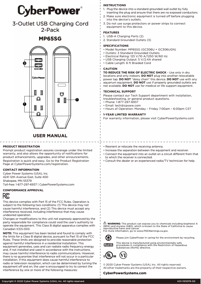 Page 1 de la notice Manuel utilisateur CyberPower Reach & Charge MP65SG
