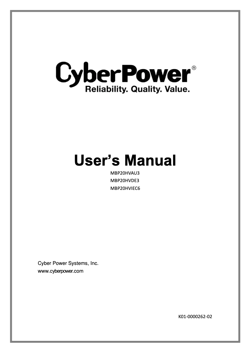 Page 1 de la notice Manuel utilisateur CyberPower MBP20HVAU3