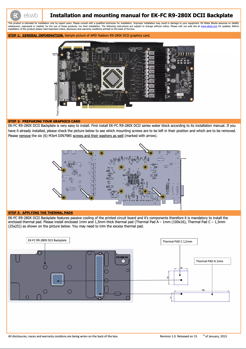 Page n°1 - Manuel utilisateur EK Water Blocks EK-FC R9-280X DCII
