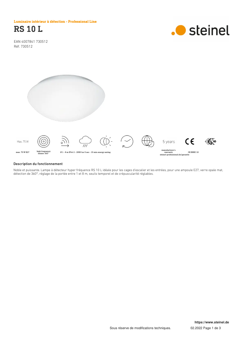 Página 1 del manual Ficha técnica Steinel RS 10 L