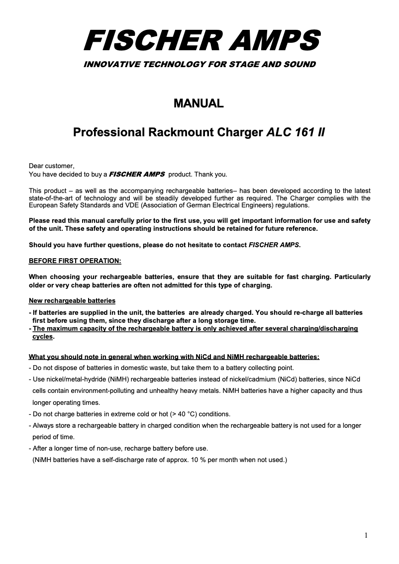 Page n°1 - Manuel utilisateur Fischer Amps ALC 161 II