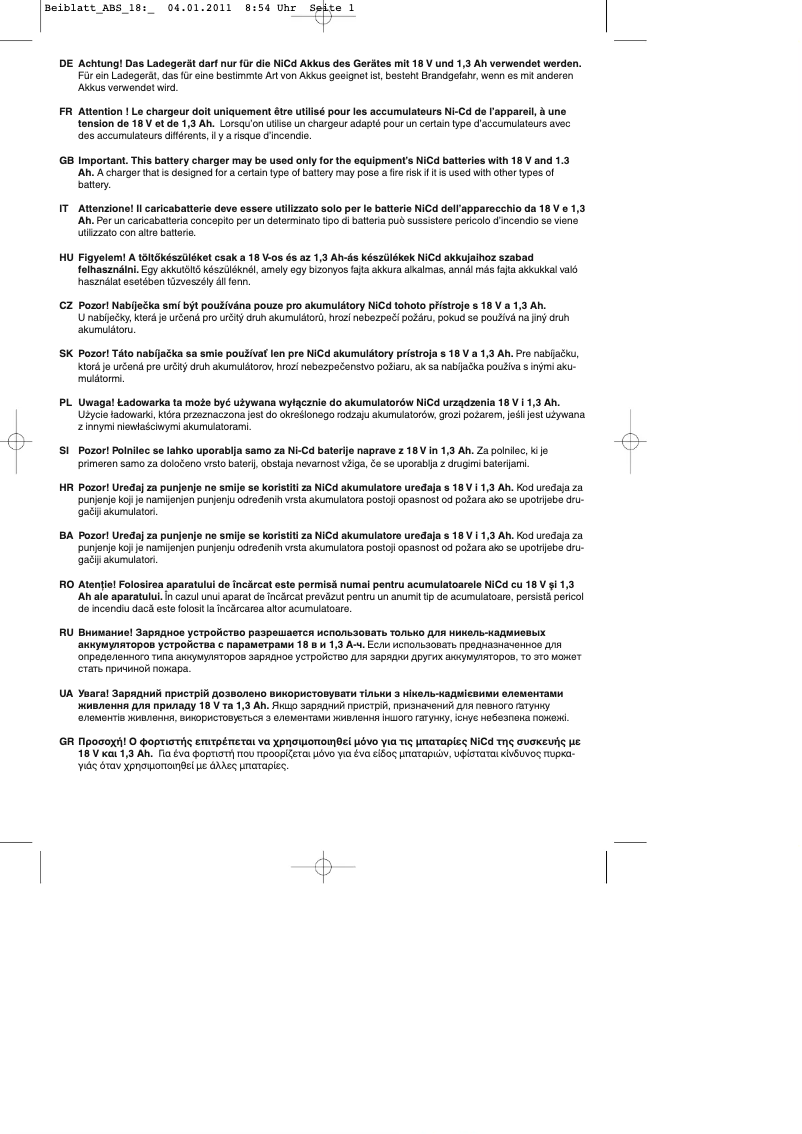 Page n°1 - Manuel utilisateur LUX TOOLS ABS 18