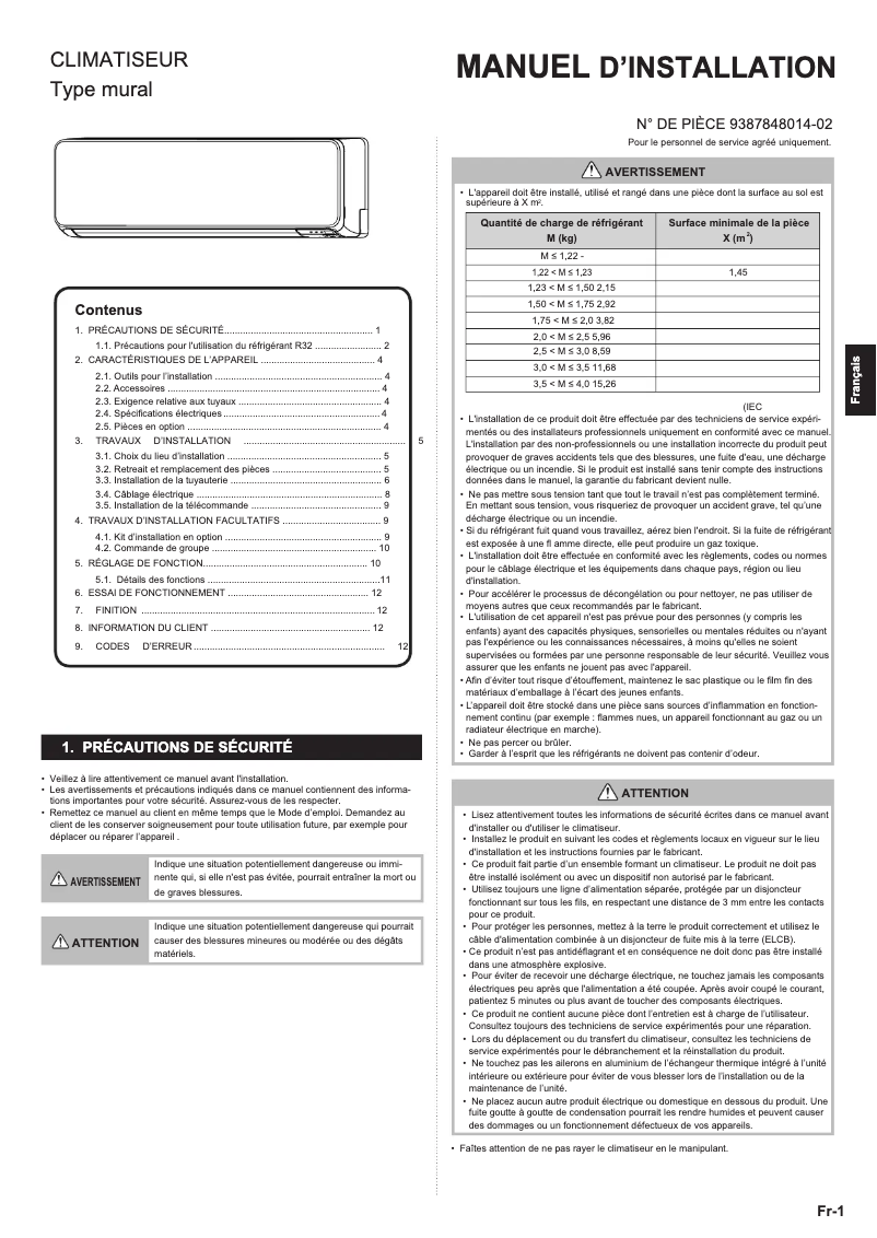Page 1 de la notice Manuel utilisateur Fujitsu ASYG07KMCC