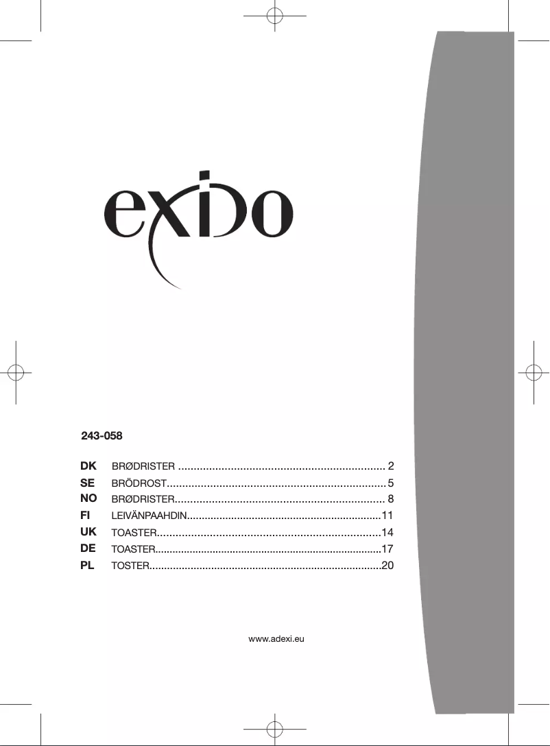 Page n°1 - Manuel utilisateur Exido 243-058