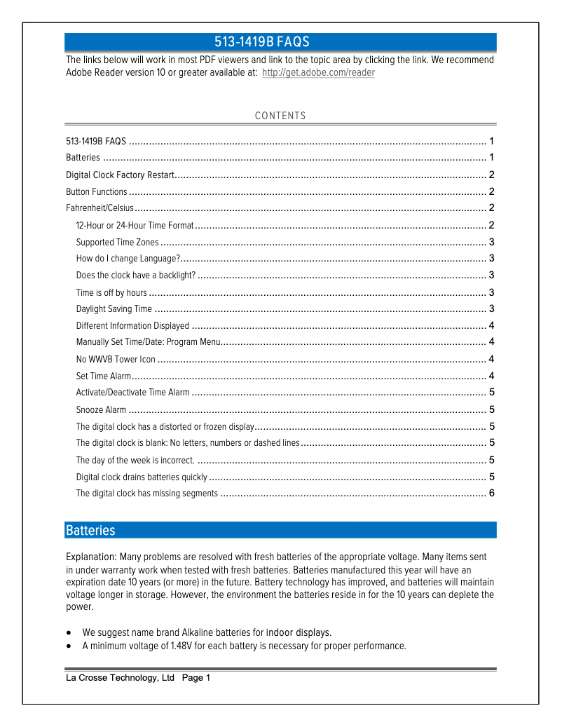 Page n°1 - FAQ La Crosse Technology 513-1419B