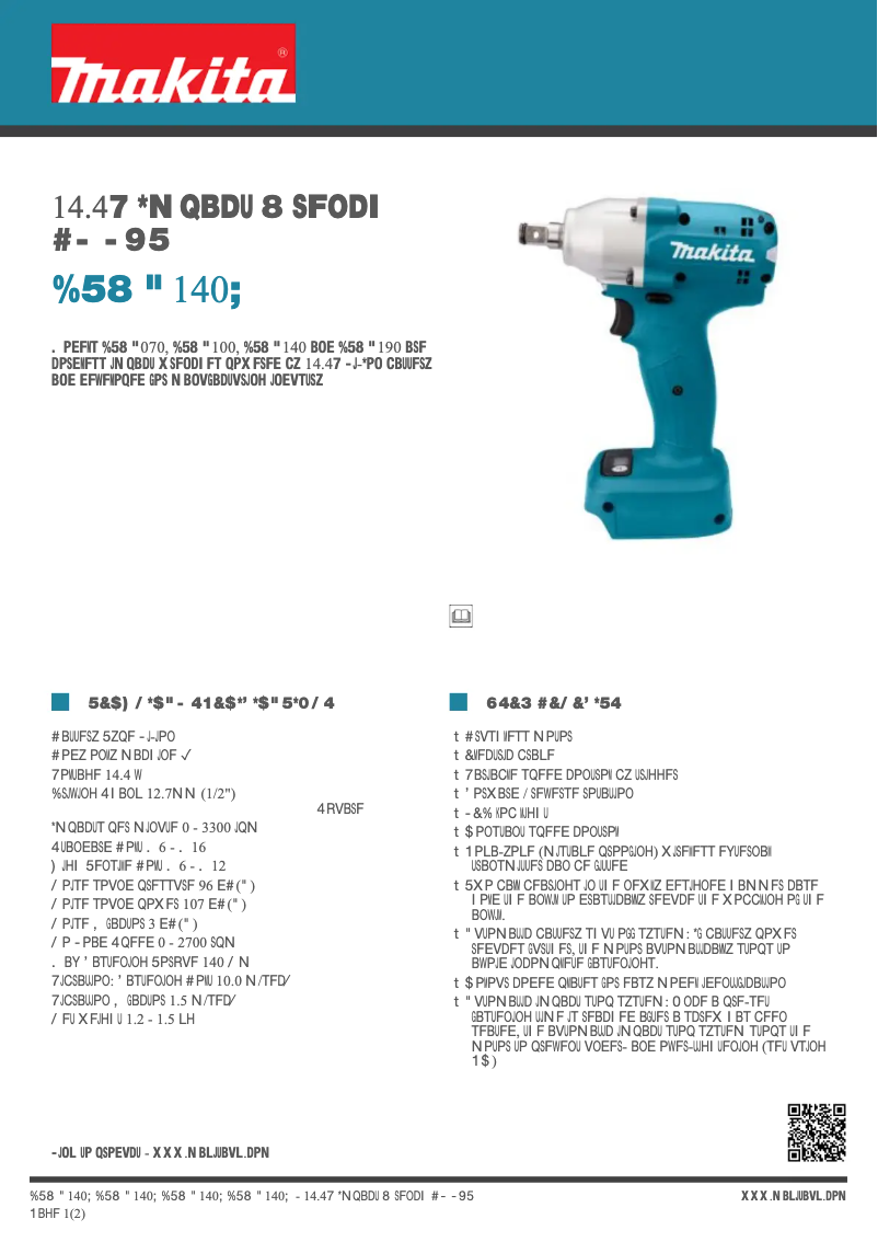 Page 1 de la notice Fiche technique Makita DTWA140Z