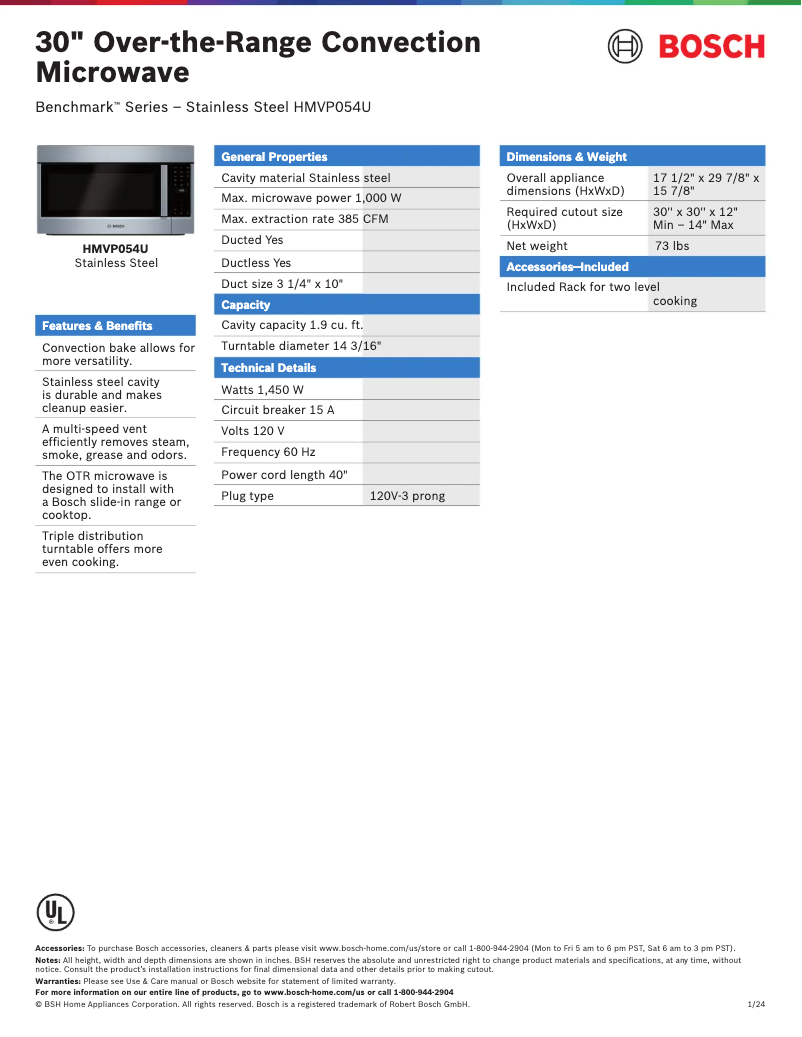 Página 1 del manual Ficha técnica Bosch HMVP054U