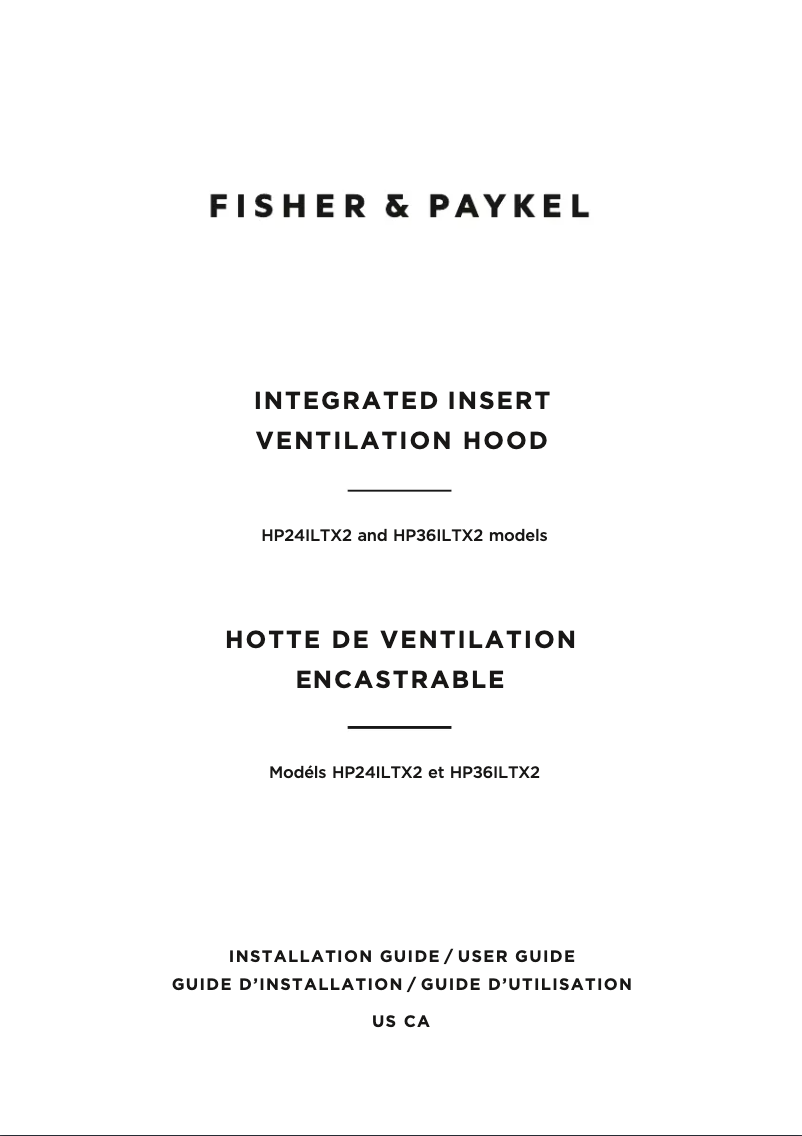 Page 1 de la notice Guide d'installation Fisher & Paykel HP24ILTX2