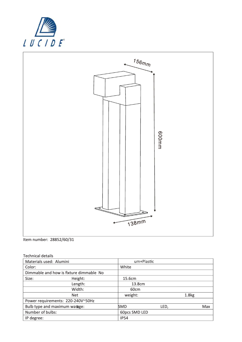 Page 1 de la notice Manuel utilisateur Lucide Kwinto 28852/60/31