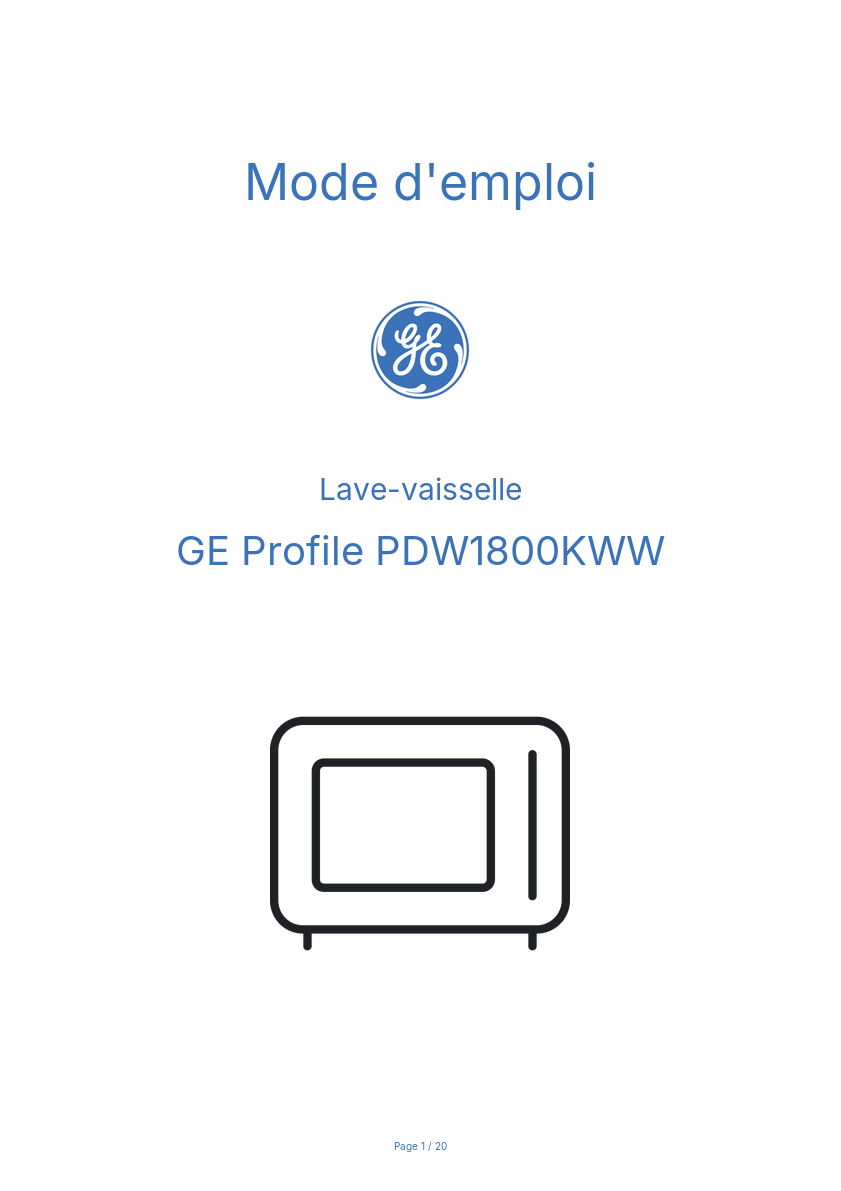 Image de la première page du manuel de l'appareil Profile PDW1800KWW
