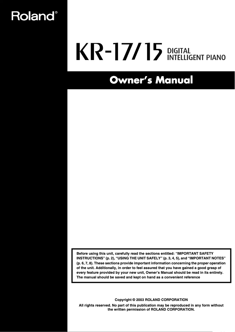 Page 1 de la notice Manuel utilisateur Roland KR-17M