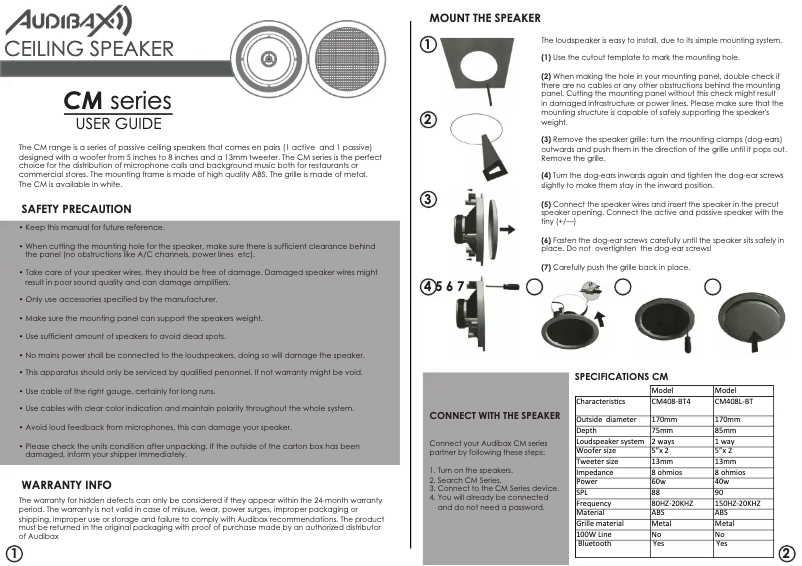 Page n°1 - Manuel utilisateur Audibax CM408L-BT