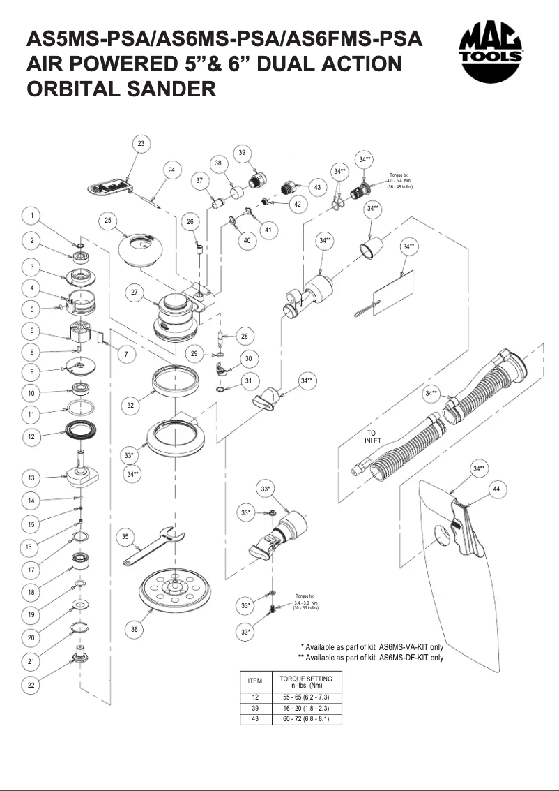 Page 1 de la notice Manuel utilisateur Mac Tools AS6FMS-PSA