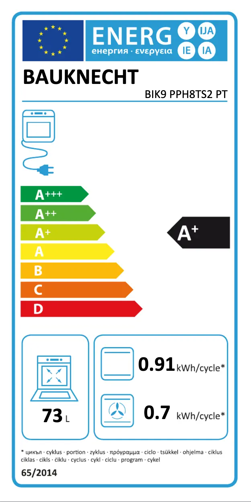 Page n°1 - Label énergétique Bauknecht BIK9 PPH8TS2 PT