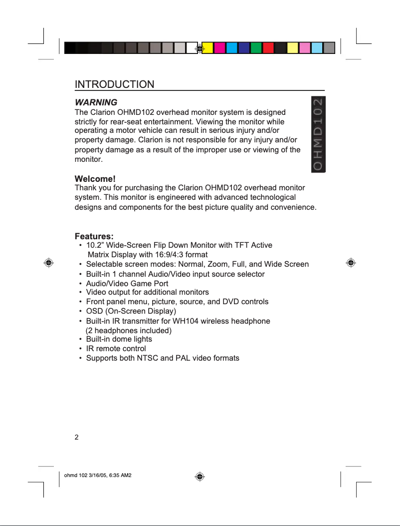 Page n°1 - Manuel utilisateur Clarion OHMD102