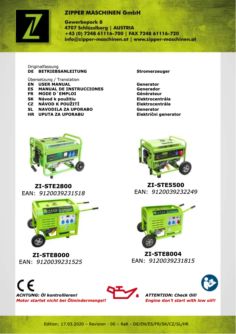 Image de la première page du manuel de l'appareil ZI-STE8004