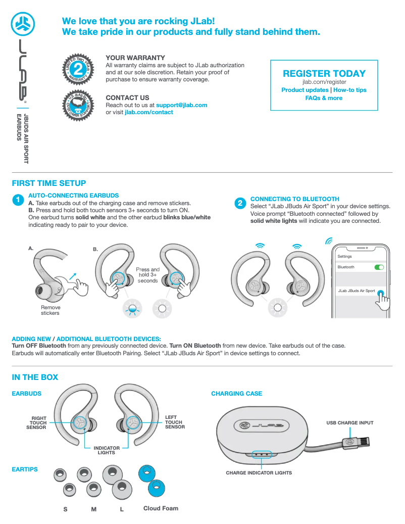 Page 1 de la notice Manuel utilisateur JLab JBuds Air Sport