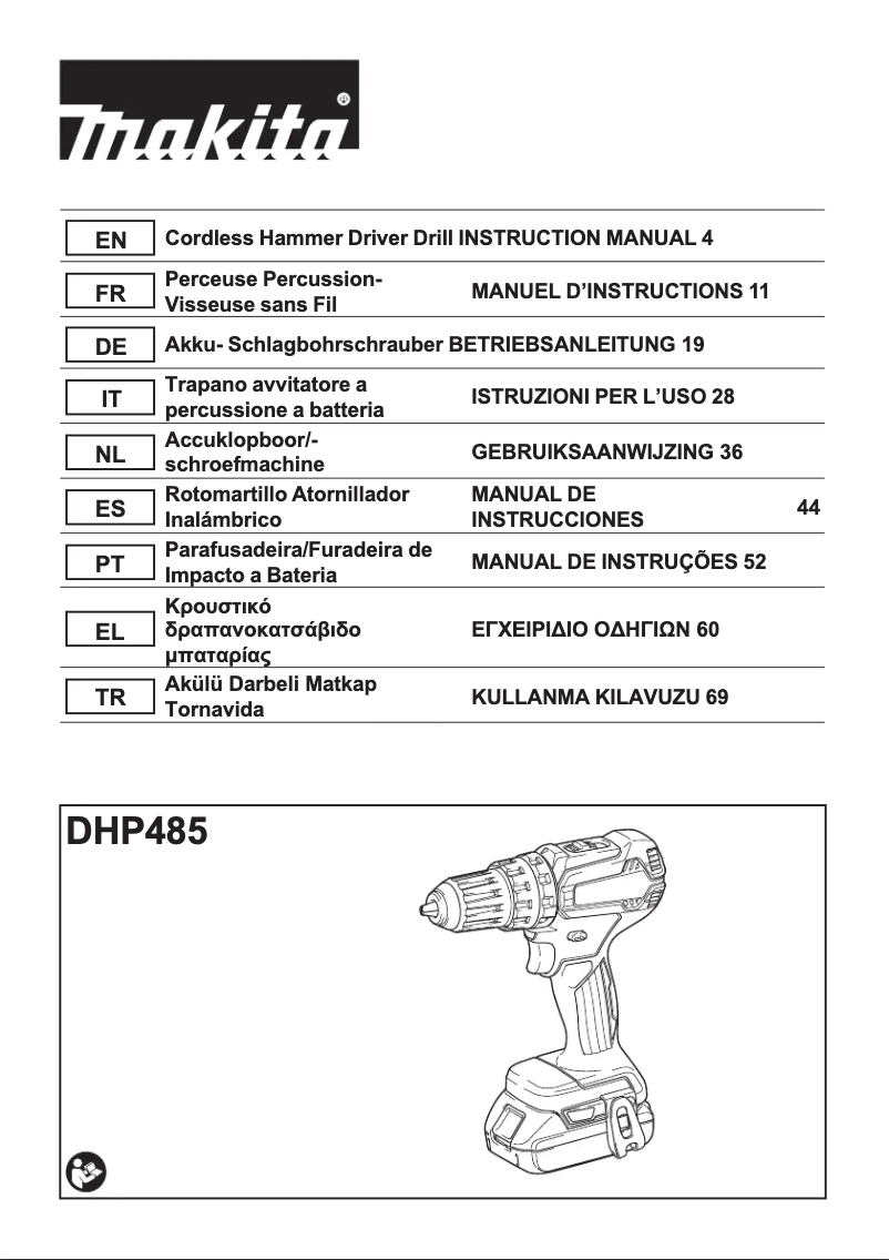 Page 1 de la notice Manuel utilisateur Makita DHP485RTJ