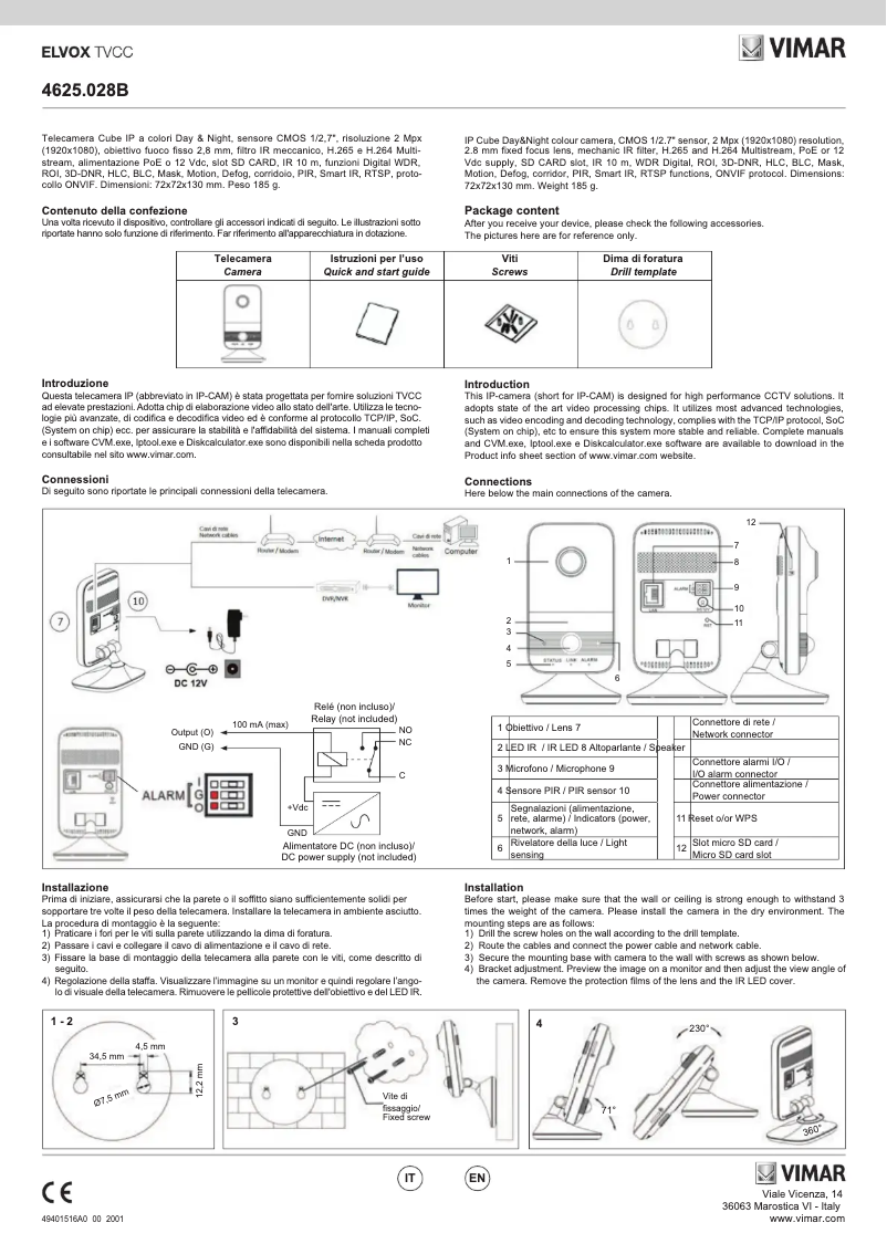 Page 1 de la notice Instructions / montage Vimar ELVOX 4625.028B