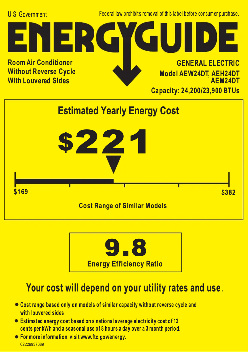 Page 1 de la notice Label énergétique GE AEH24DT