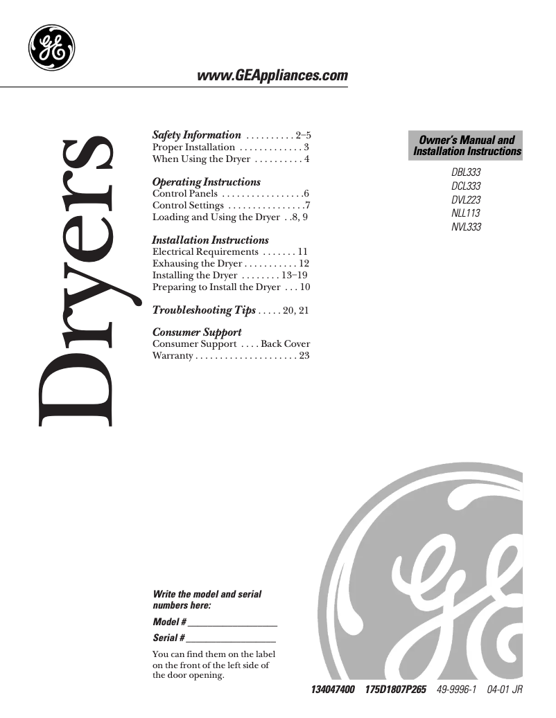 Image de la première page du manuel de l'appareil DVL223EAWW