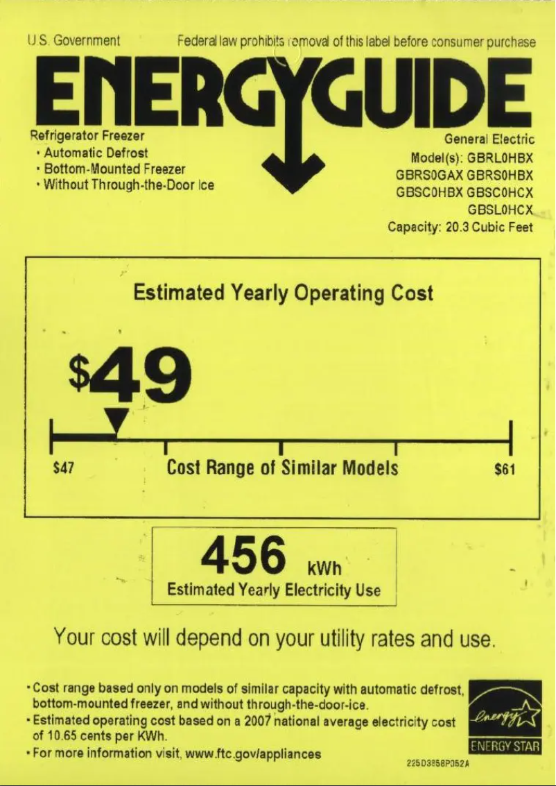 Página 1 del manual Etiqueta energética GE GBSC0HBXCC