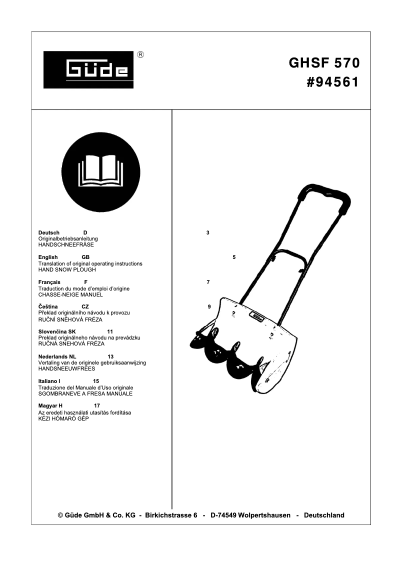 Page 1 de la notice Manuel utilisateur Güde GHSF 570