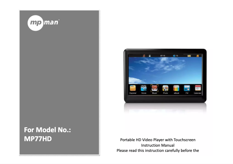 Página 1 del manual Manual de usuario Mpman MP77HD