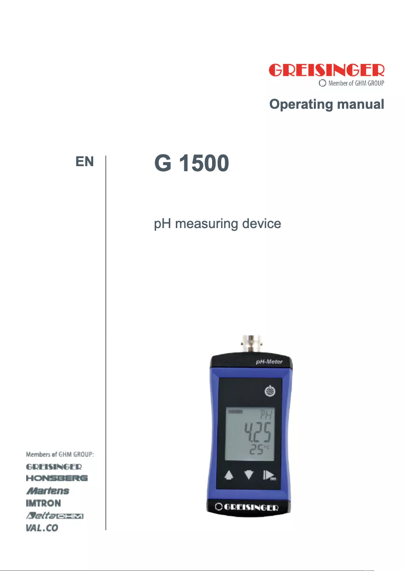 Page 1 de la notice Manuel utilisateur Greisinger G 1500