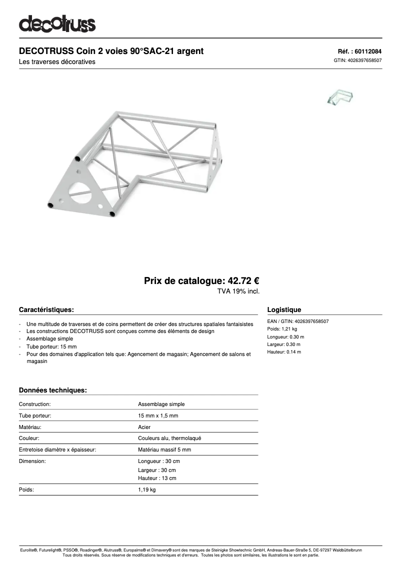 Page 1 de la notice Fiche technique Decotruss SAC 21