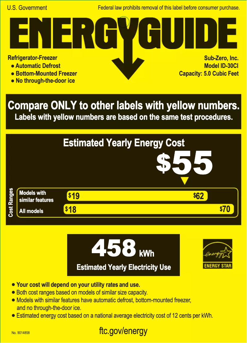 Page n°1 - Label énergétique Sub-Zero ID-30CI