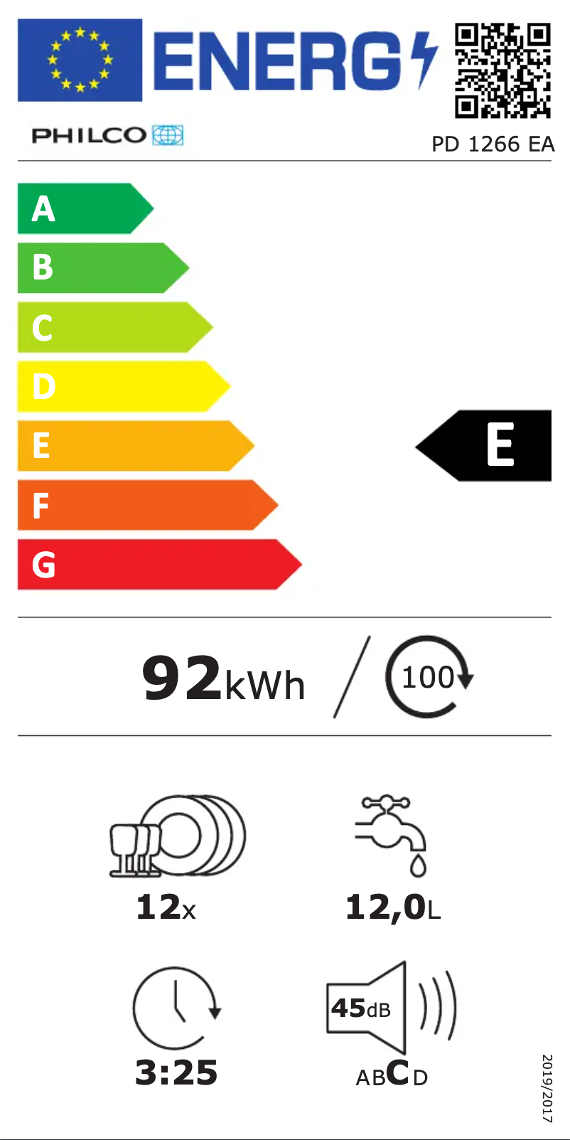 Page n°1 - Label énergétique Philco PD 1266 EA
