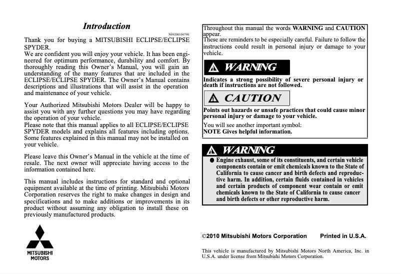 Image de la première page du manuel de l'appareil Eclipse (2011)