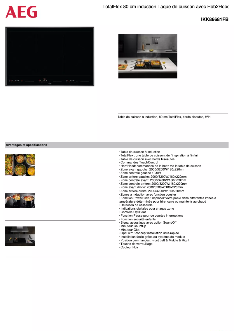 Page 1 de la notice Fiche technique AEG IKK86681FB