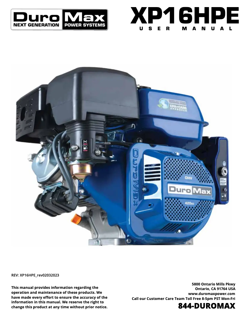 Page 1 de la notice Manuel utilisateur DuroMax XP16HPE