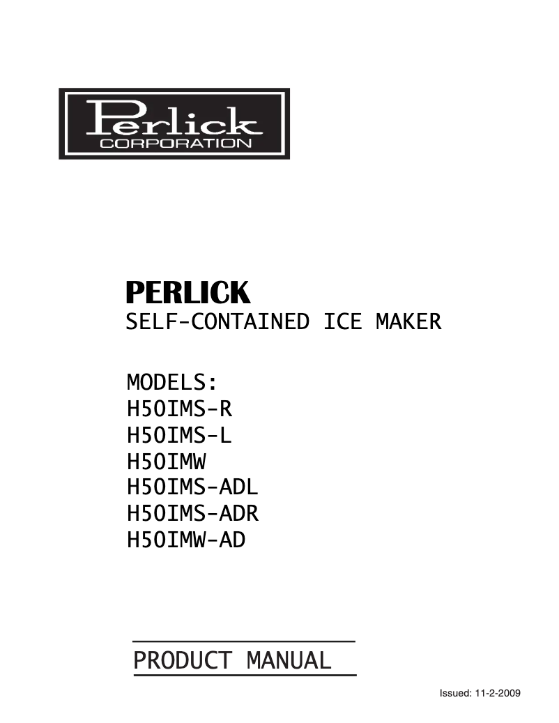 Page n°1 - Manuel utilisateur Perlick H50IMS-R