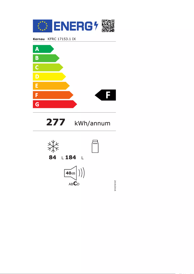 Page 1 de la notice Label énergétique Kernau KFRC 17153 W