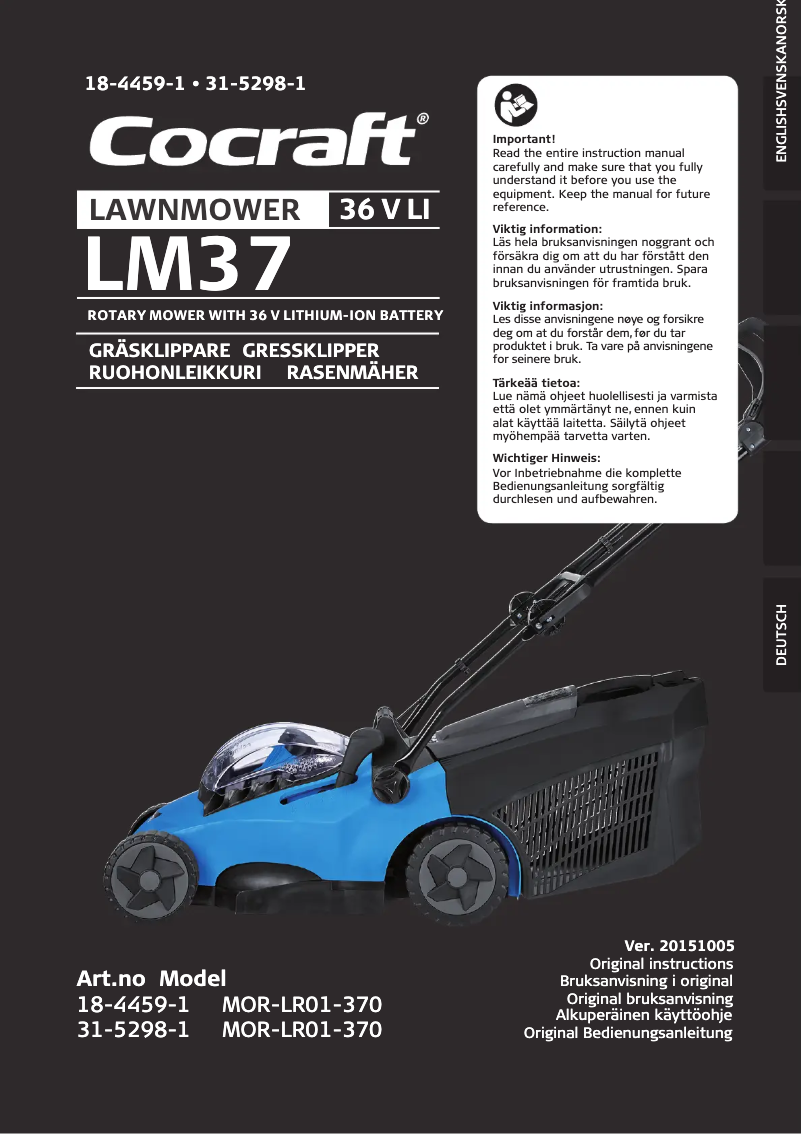 Page 1 de la notice Manuel utilisateur Cocraft LM37