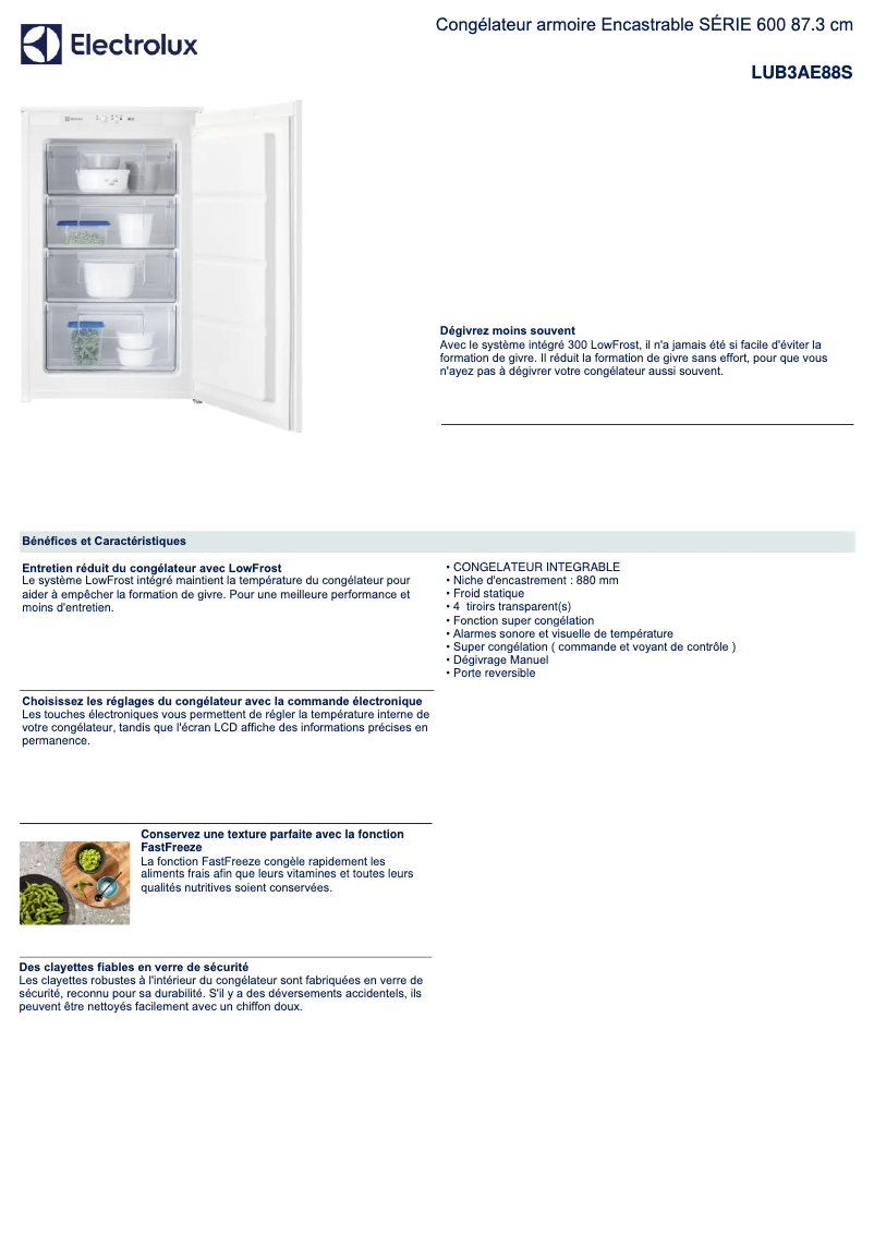 Page n°1 - Fiche technique Electrolux LUB3AE88S