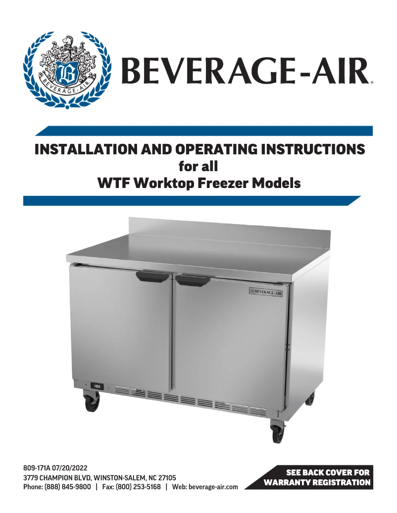Page 1 de la notice Manuel utilisateur Beverage-Air WTF24AHC-FLT