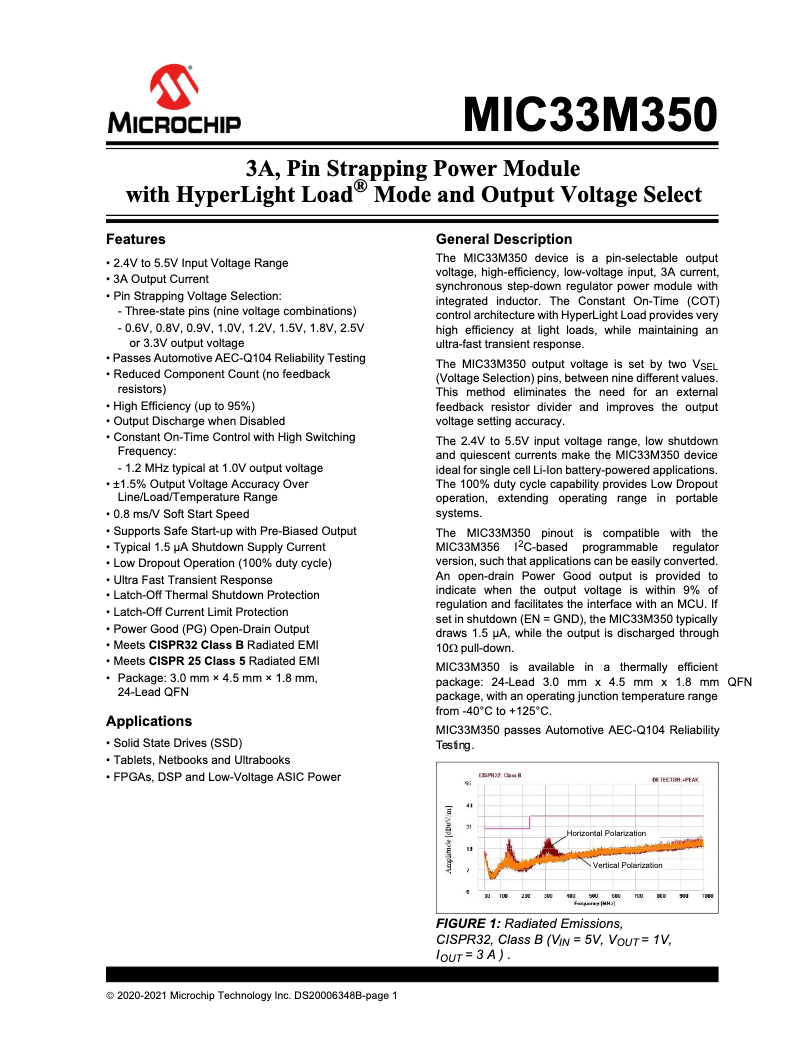 Page 1 de la notice Fiche technique Microchip MIC33M350