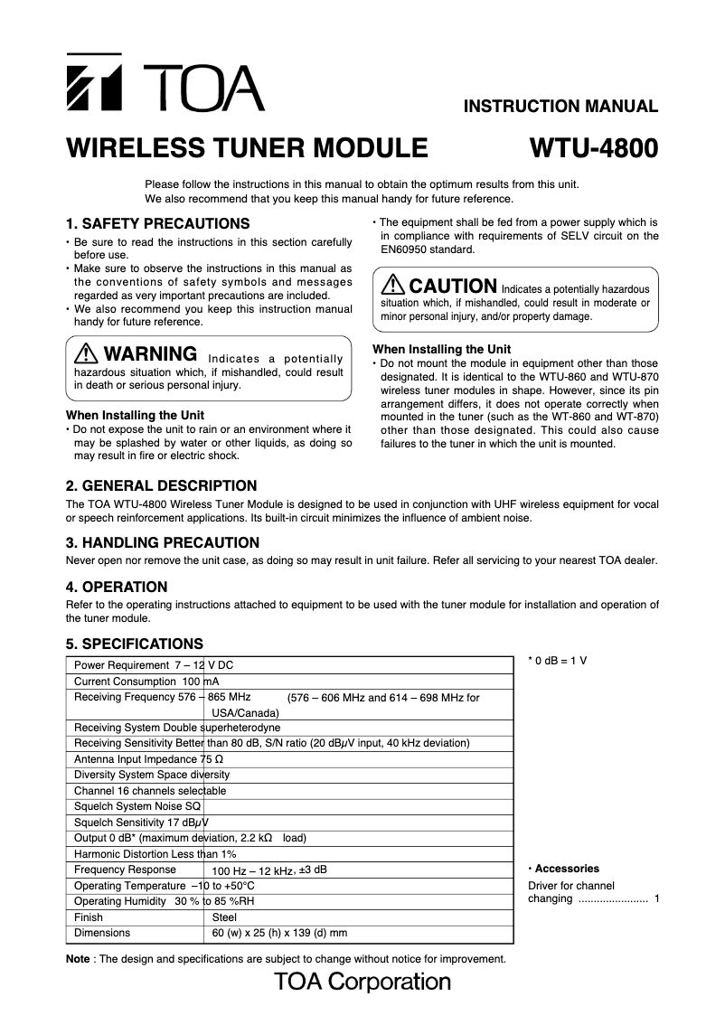 Image de la première page du manuel de l'appareil WTU-4800