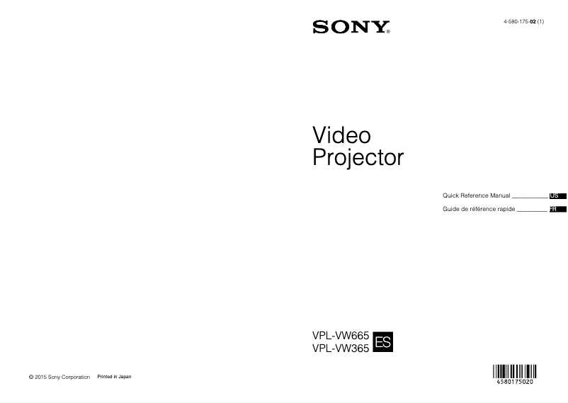Page n°1 - Guide d'installation Sony VPL-VW665ES