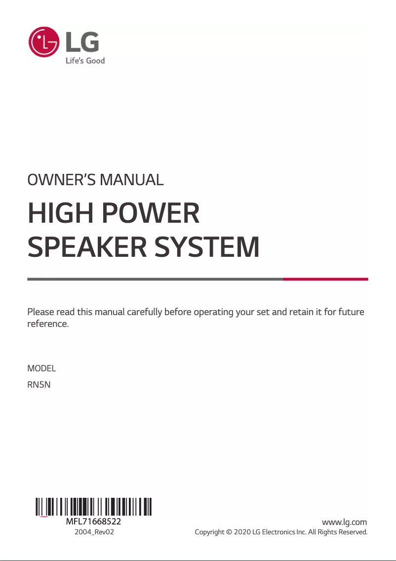 Page 1 de la notice Manuel utilisateur LG RN5N