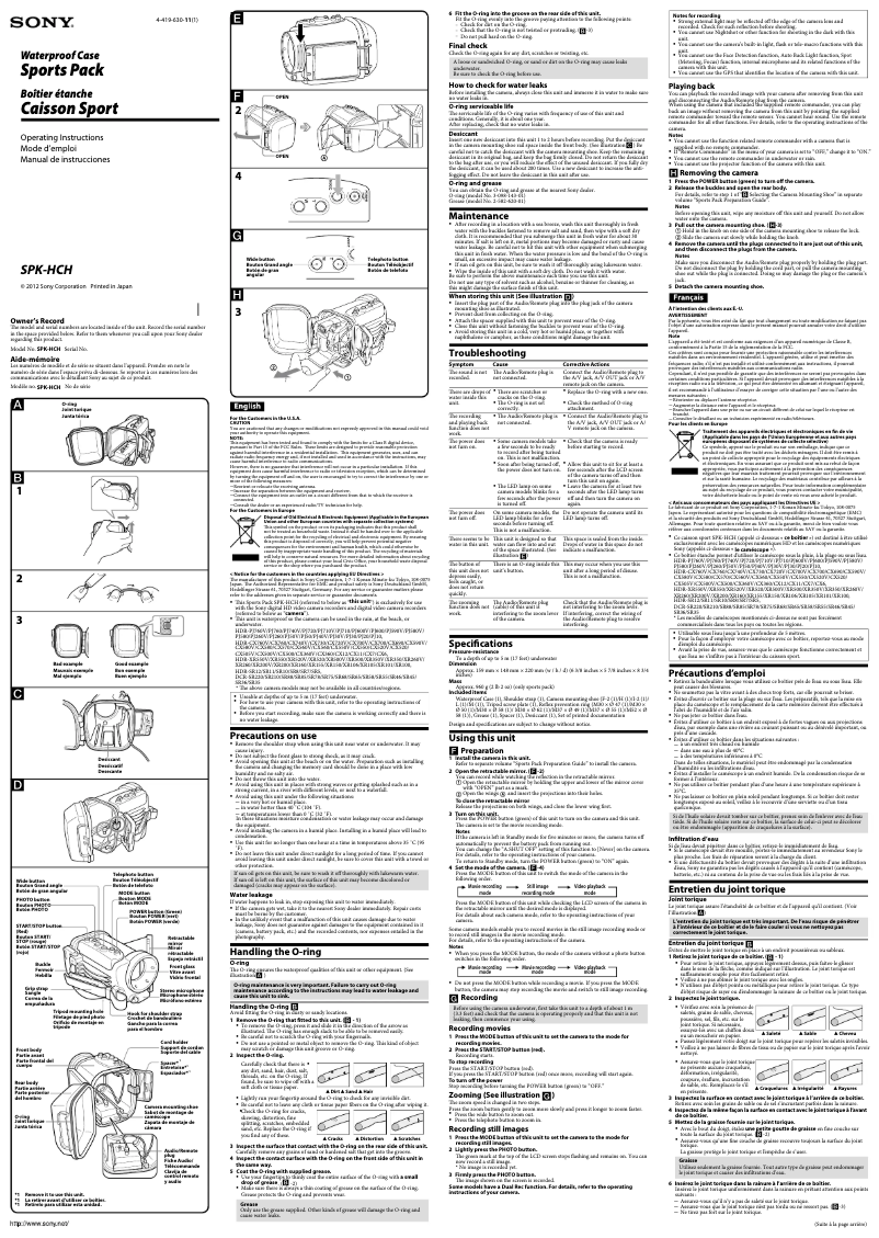 Page 1 de la notice Manuel utilisateur Sony SPK-HCH