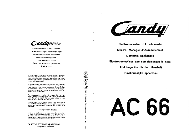 Page 1 de la notice Manuel utilisateur Candy AC66