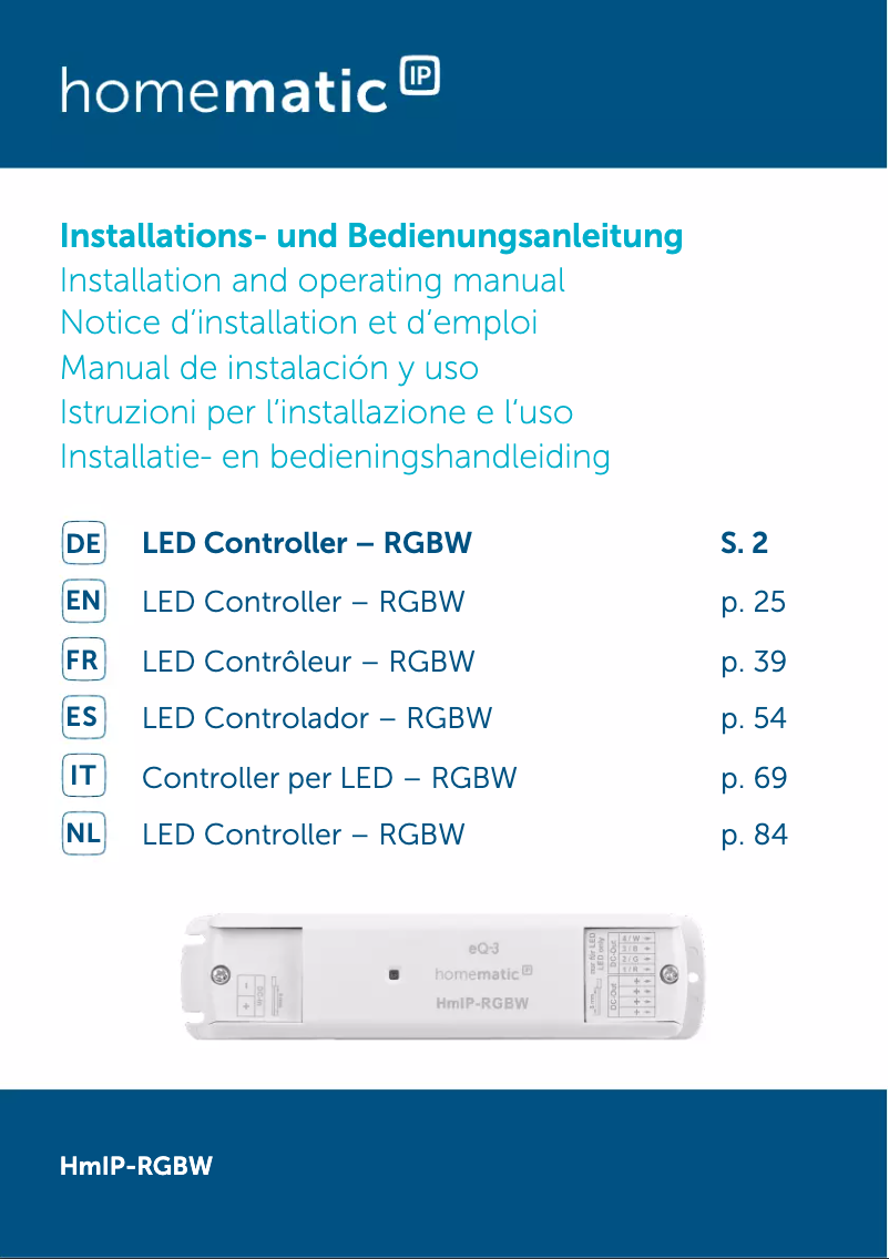 Page n°1 - Manuel utilisateur Homematic IP HmIP-RGBW