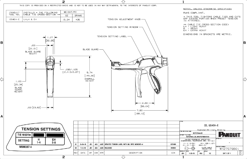 Página 1 del manual Dibujo técnico Panduit GS4EH-E