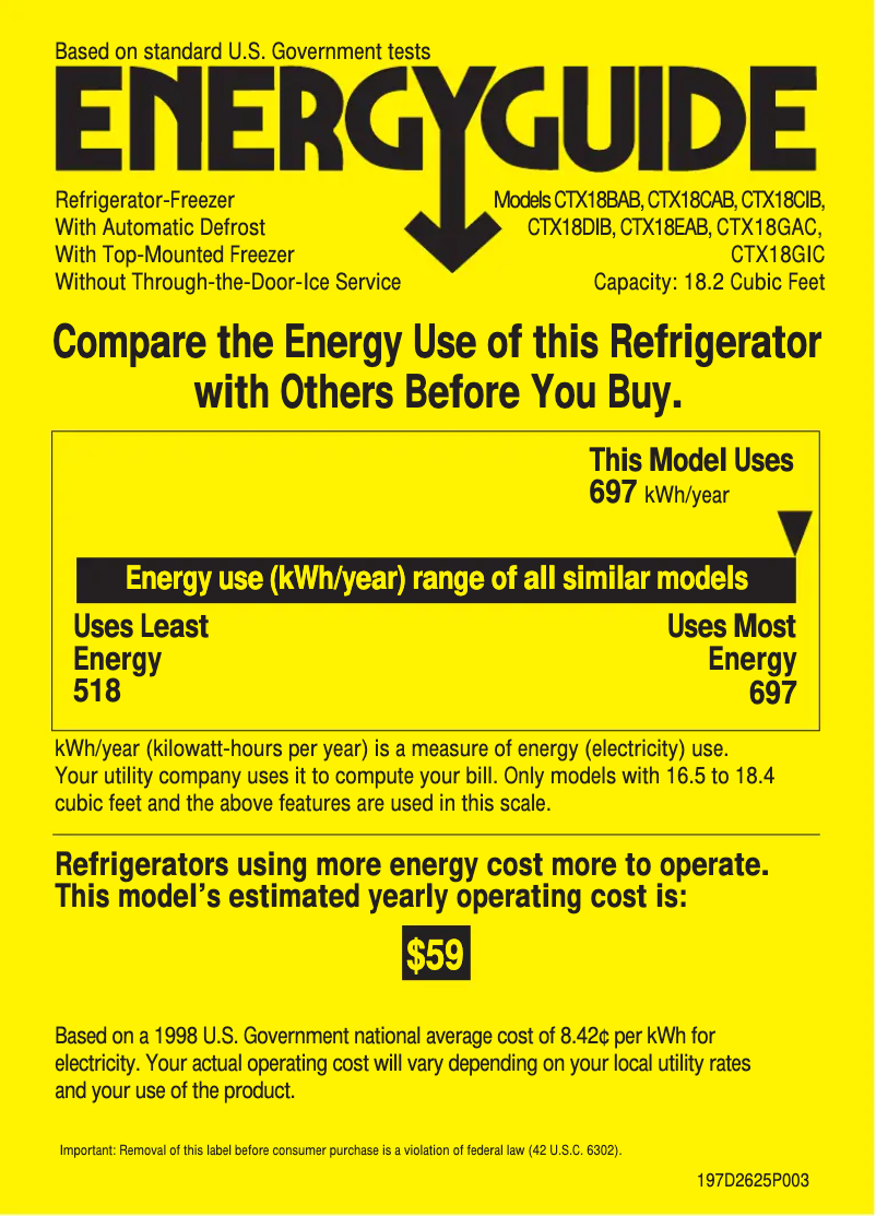 Page 1 de la notice Label énergétique Hotpoint CTX18DIBAA