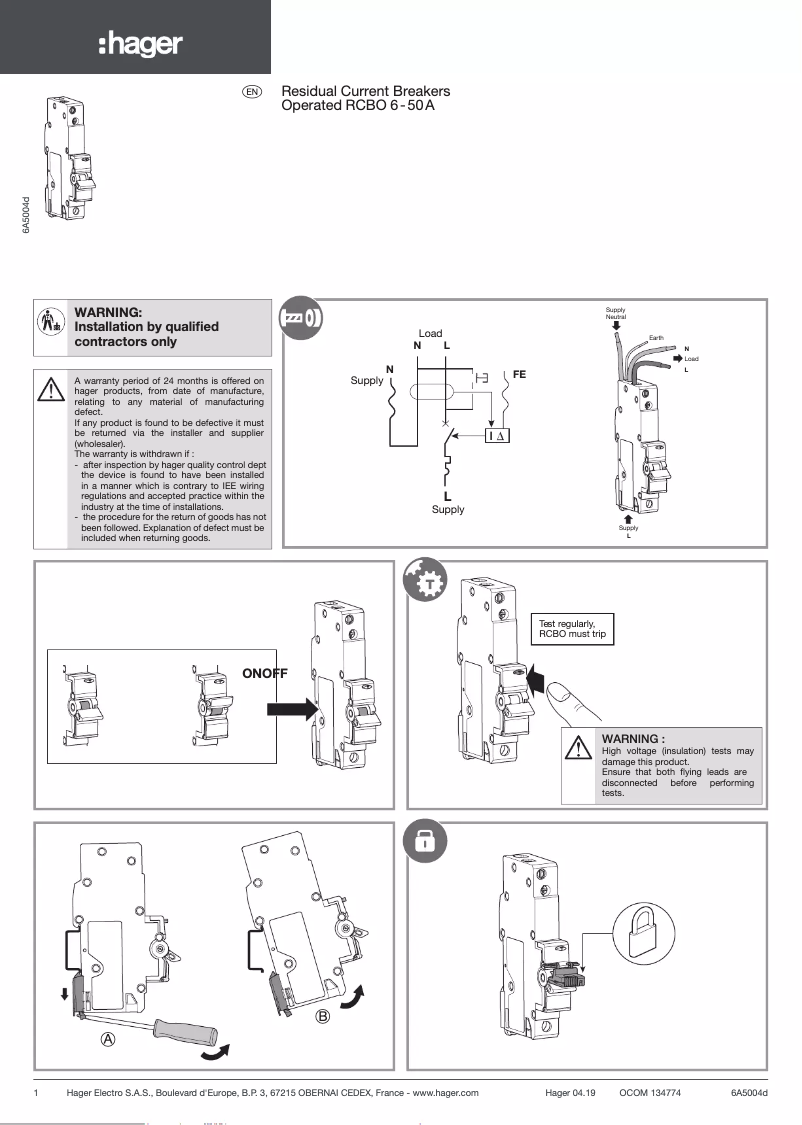 Page 1 de la notice Manuel utilisateur Hager AED210B